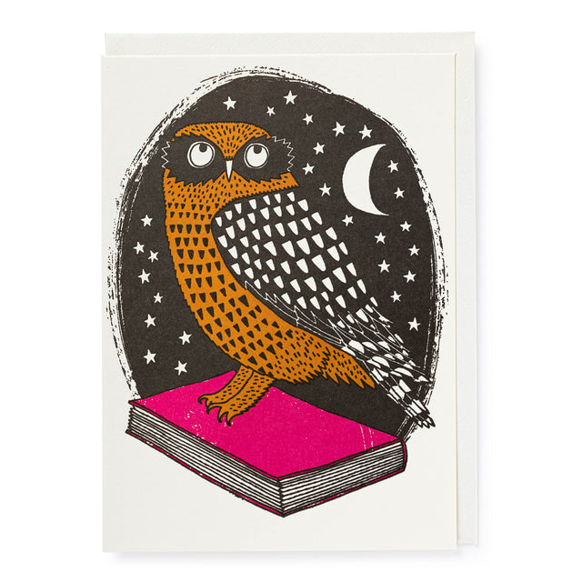 Book Owl Letterpress Card